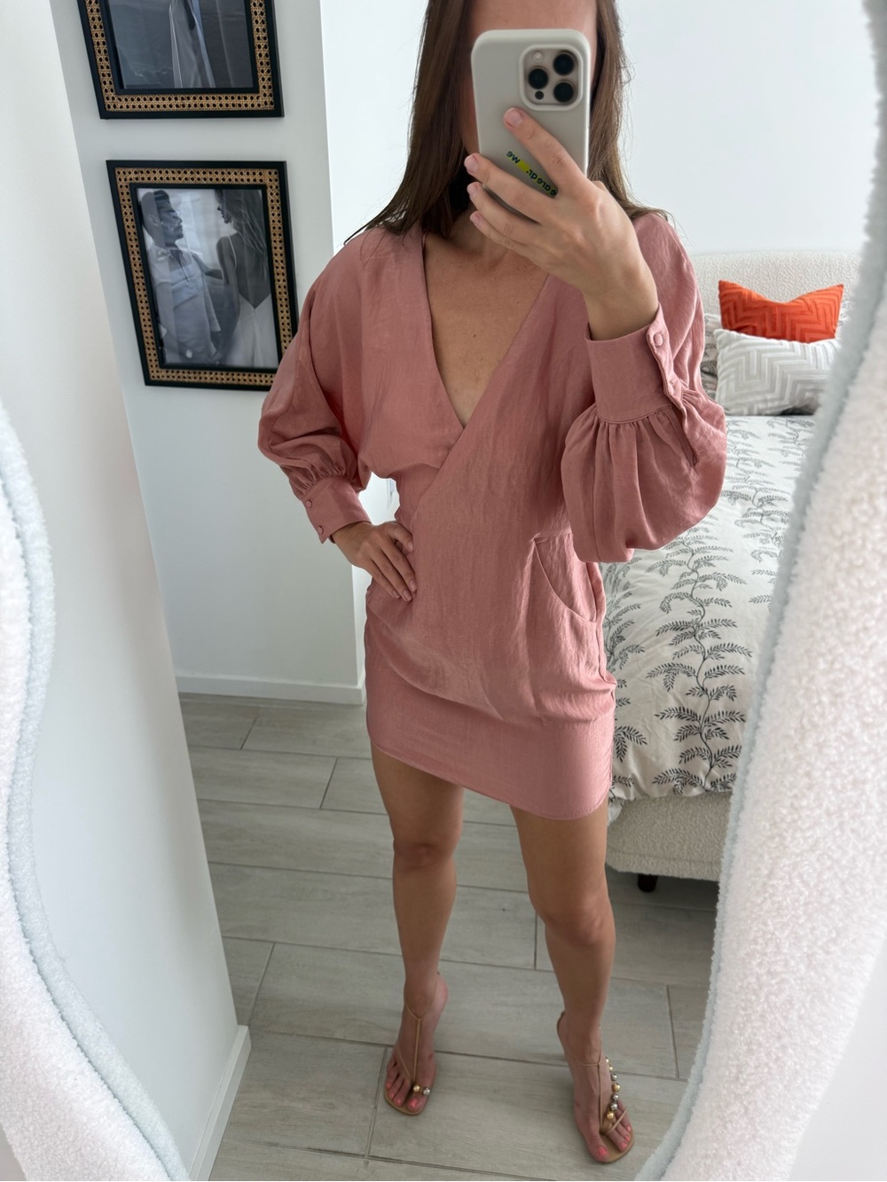 Topshop Rose Dust V-Neck Mini Dress